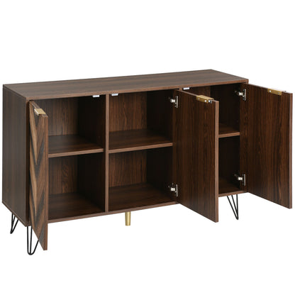 Three-Door Sideboard | Unique Design, Stylish Details, Ample Storage Space, Solid Wood Veneer Doors with Textured Surface, Veneered Interior, Includes Small Cabinet with Golden Accents