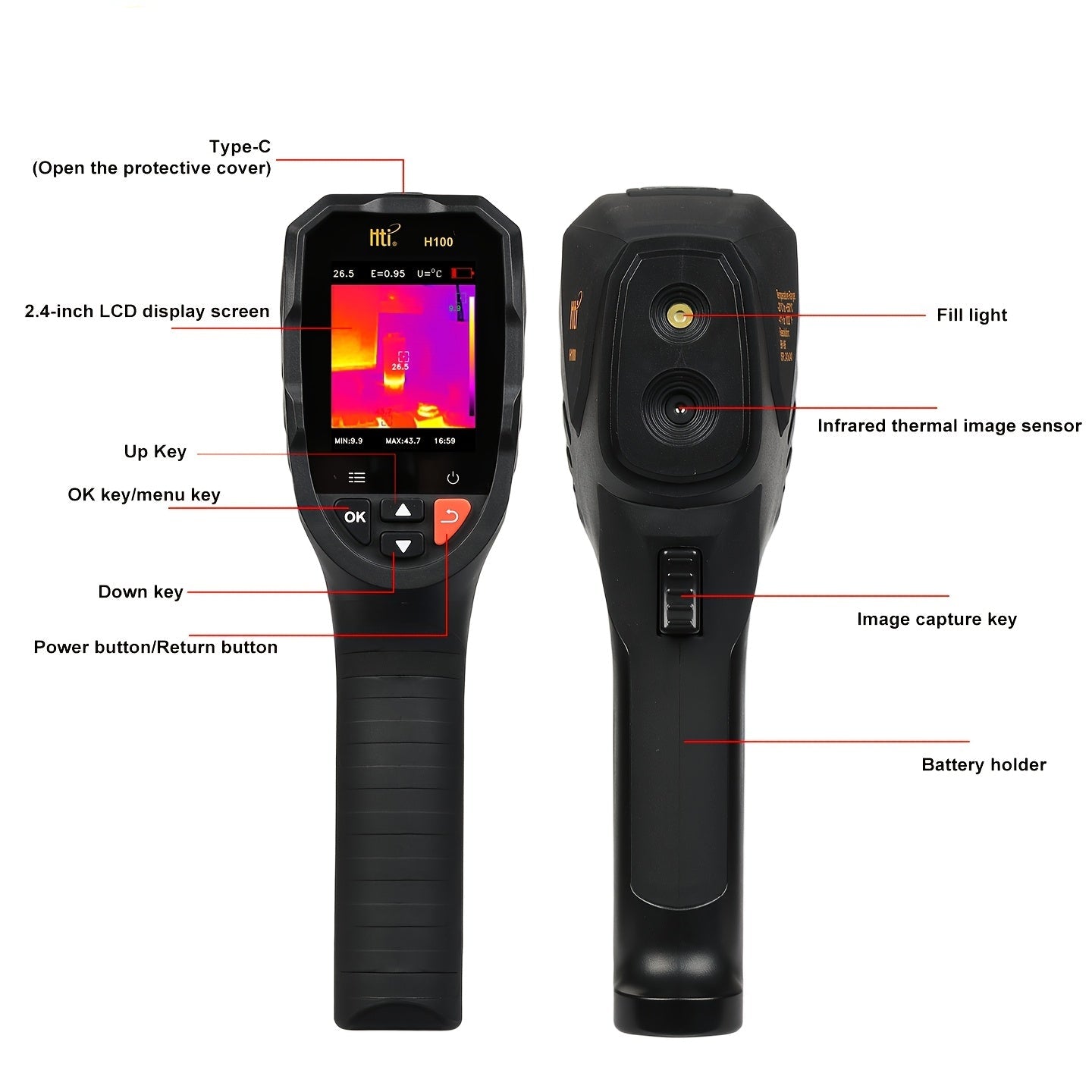 Warmtebeeldcamera – Thermische Camera – Infraroodcamera – Thermograaf – Warmtebeeldsensor – Draagbaar Design – 96x96 IR Resolutie & Oplaadbare Lithiumbatterij