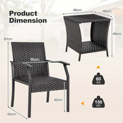 Balkonset – Tuinset – Bistroset – Loungeset – Balkonmeubels – 3-delig Rattan – Weerbestendig PE Rattan – Comfortabele Snel Droge Kussens