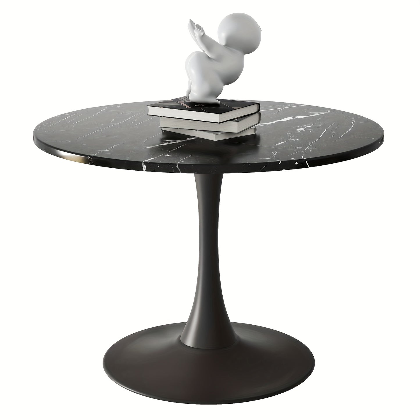 Modern Round Dining Table With Printed Marble Top, Metal Base Table Table Kitchen Table Suitable For 2-4 People, Suitable For Small Space Family Side Table Casual Coffee Table