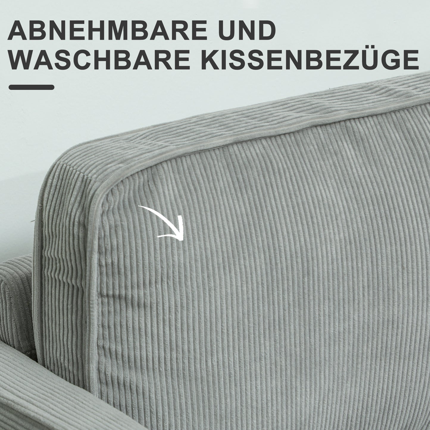 2-zits bank – tweezitsbank – zitbank – loveseat – compacte bank – met opbergruimte – moderne cordstof – massief houten poten – lichtgrijs – armleuningen – 117x63x79 cm