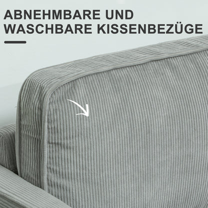 2-zits bank – tweezitsbank – zitbank – loveseat – compacte bank – met opbergruimte – moderne cordstof – massief houten poten – lichtgrijs – armleuningen – 117x63x79 cm