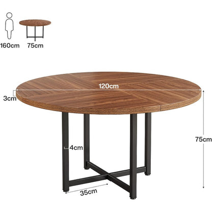 Ronde Eettafel – Ronde Tafel – Keukentafel – Industriële Tafel – Compacte Eettafel – 120 cm Diameter – Met Zwart Metalen X-Frame