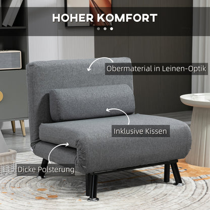 Relaxfauteuil – Loungefauteuil – Verstelbare Stoel – Relaxstoel – Fauteuil Met Bedfunctie – Donkergrijs – Verstelbare Rugleuning – Metalen Frame