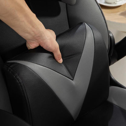 Ergonomische Schommelstoel – Draaistoel – Loungefauteuil – Relaxstoel – Bureaustoel – Verstelbare Hoogte – Stevig Metaal & Polstering – Compact Ruimtebesparend Design (Grijs/Zwart)