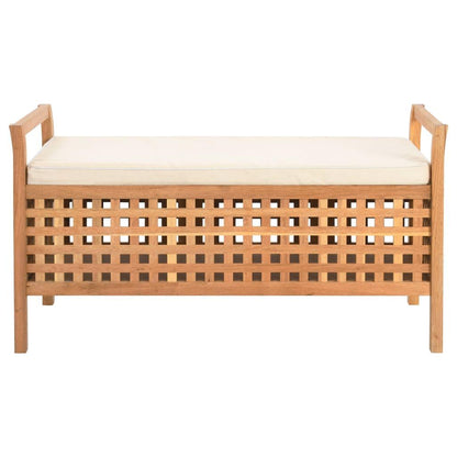 Houten Bank – Opbergbank – Halbank – Zitbank – Schoenenbank – Massief Walnotenhout – Gevoerd Zitvlak – 93x49x49 cm – Ruitpatroon – Opbergruimte