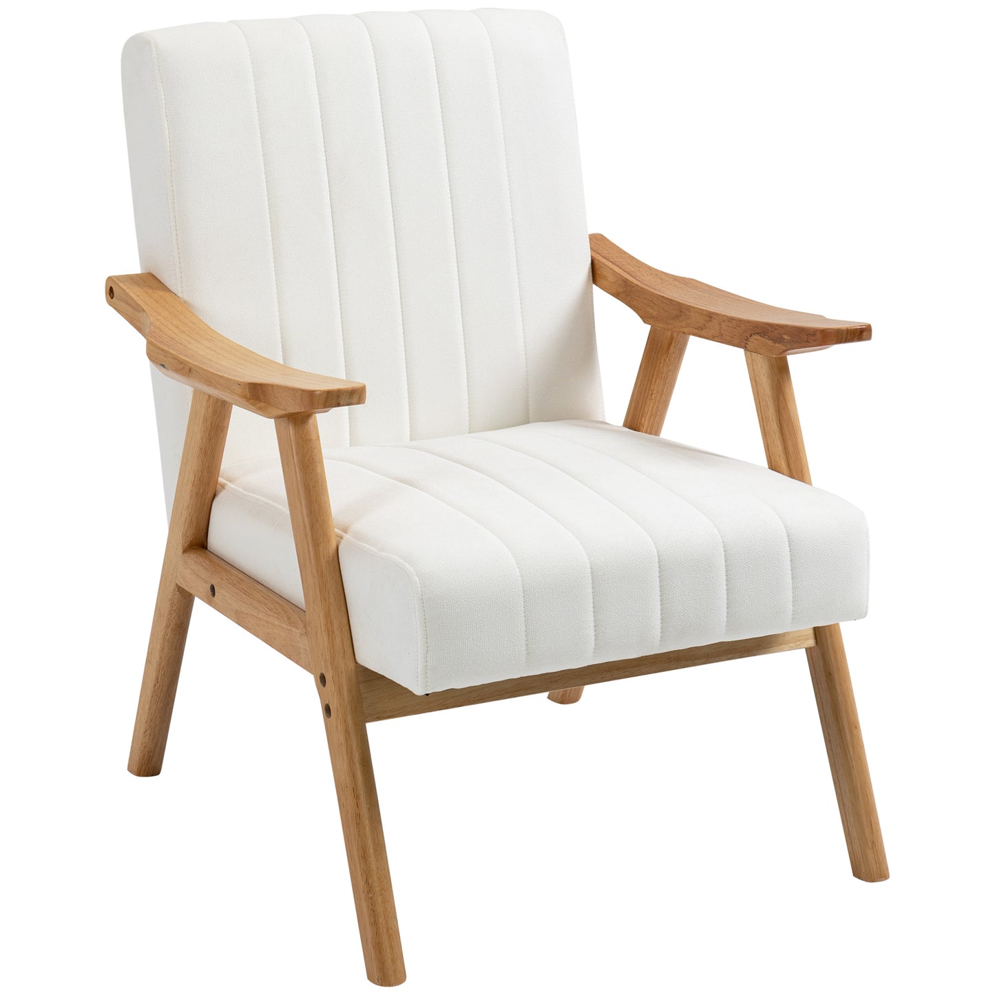 Fauteuil – Armstoel – Relaxstoel – Loungestoel – Designstoel – Scandinavisch Design – Velvet Bekleding – Massief Houten Frame – 68x74x82 cm – Crème Kleur