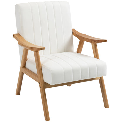 Fauteuil – Armstoel – Relaxstoel – Loungestoel – Designstoel – Scandinavisch Design – Velvet Bekleding – Massief Houten Frame – 68x74x82 cm – Crème Kleur