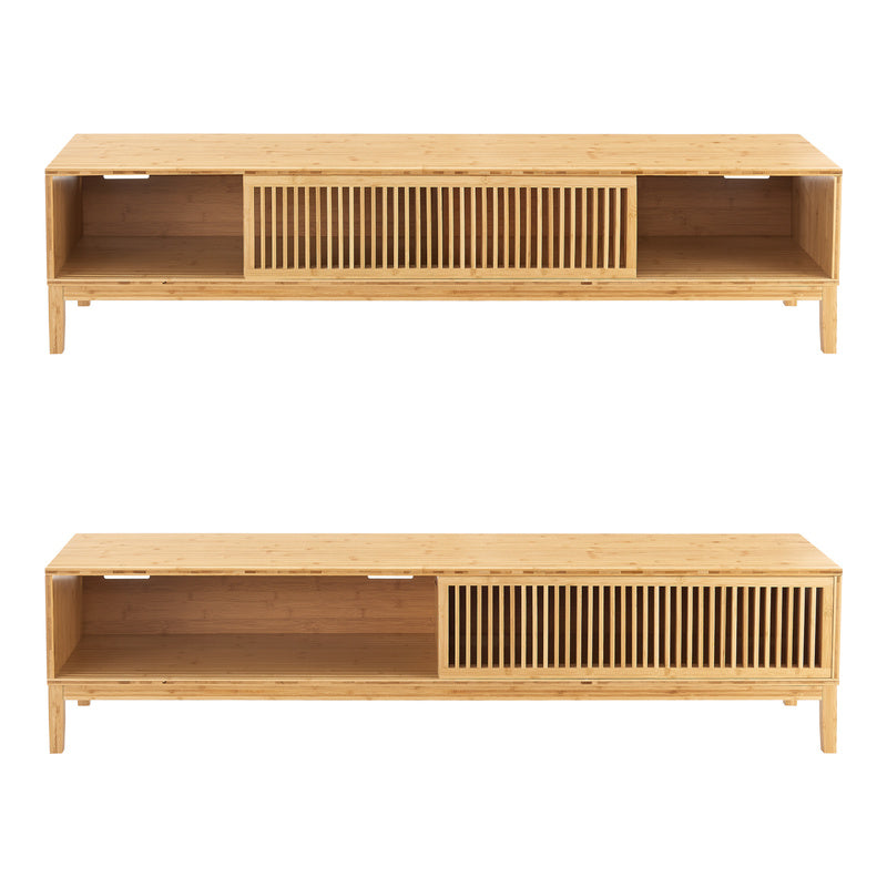 TV-meubel – TV-kast – TV-dressoir – Tv-standaard – TV-buffet – Bamboe materiaal – 140x40x38 cm – Schuifdeuren – Kabeldoorvoeren