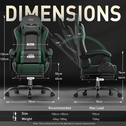 Gamingstoel – Bureaustoel – Gamerstoel – Office Chair – Ergonomische Stoel – Verstelbare Rugleuning 90°-135° – Massagefunctie Lendensteun – Memory Foam Kussens – Wit/Rood