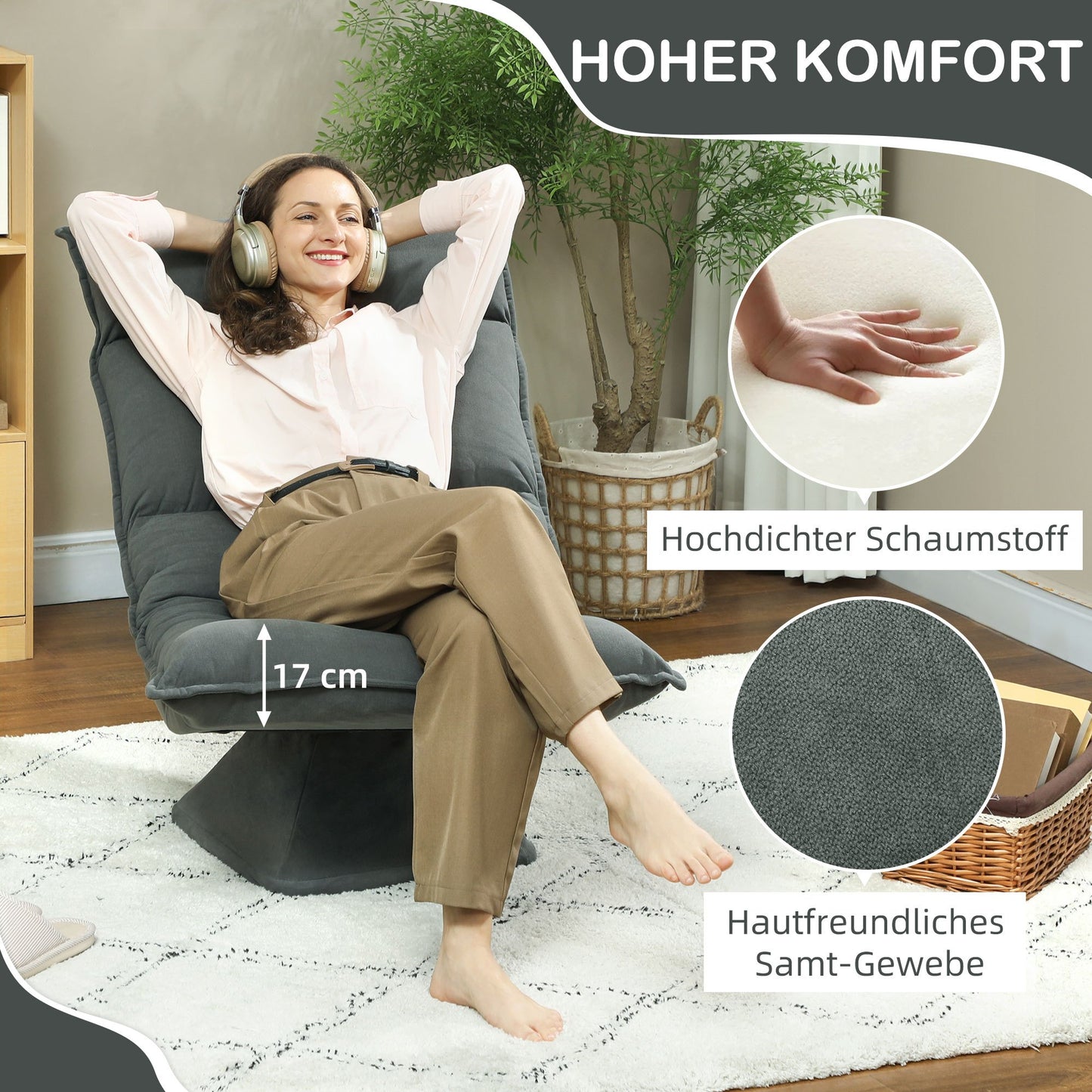 Draaifauteuil – Relaxfauteuil – Stoel – Loungefauteuil – Fauteuil – Donkergrijs – 5-standen Verstelbare Rugleuning – 360° Draaibaar
