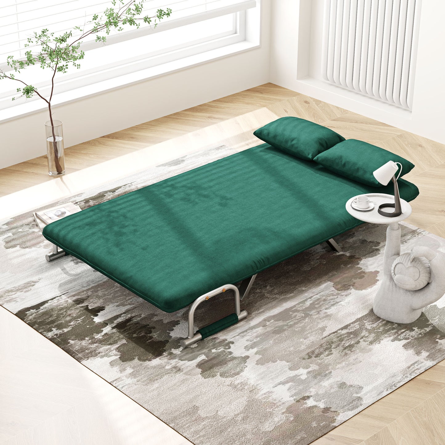 2-Zits Slaapbank – Bankbed – Slaapbankje – Slaapbank Mini – Bedbank – Verstelbare Rugleuning – Suède Look Afneembare Bekleding Groen