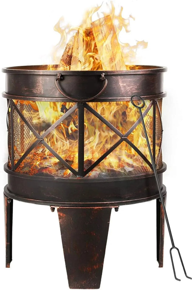 Vuurkorf Deluxe - Ruime Terraskachel Ø 45cmx58cm - Terrashaard voor Buiten - Vuurschaal - BBQ - Antieke Romeinse Look - Stabiel en Degelijk - Incl. Pook