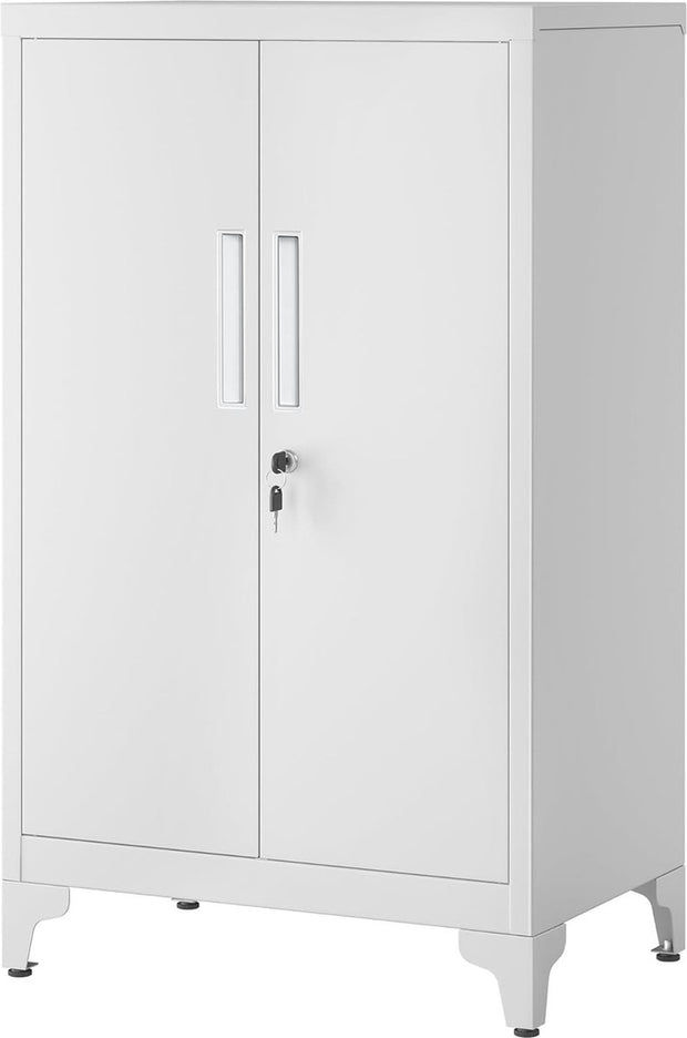 Dossierkast - multifunctionele kast - kantoorkast met 2 deuren - kast afsluitbaar - opbergkast van staal - voor werkkamer - woonkamer - 40D x 60B x 90H cm - wit