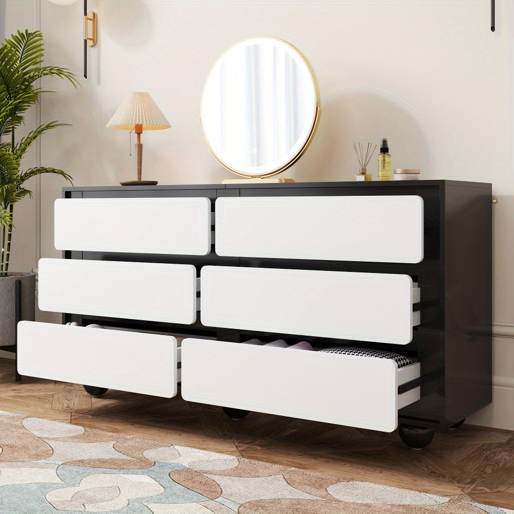 Ladekast – Ladenkast – Kommode – Dressoir – Opbergkast – Wit & Zwart – 6 Lades – Duurzaam Niet-Houten Materiaal – Geen Montage Nodig – Compact Voor Kleine Ruimtes