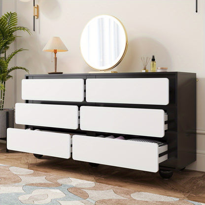 Ladekast – Ladenkast – Kommode – Dressoir – Opbergkast – Wit & Zwart – 6 Lades – Duurzaam Niet-Houten Materiaal – Geen Montage Nodig – Compact Voor Kleine Ruimtes