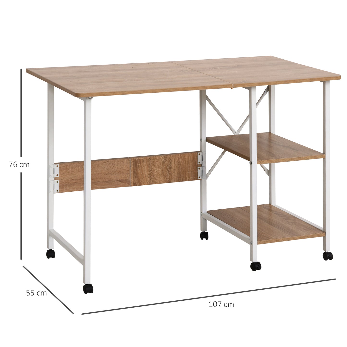 Bureautafel – Schrijftafel – Computerbureau – Inklapbaar Bureau – Mobiel Bureau Op Wieltjes – MDF Natuurlijk – Werkblad 107 x 55 cm