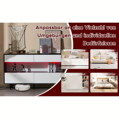 Sideboard – Dressoir – Opberger – Kast – Meubel – Zwart Marmerdesign – 4 Lades – Metalen Frame