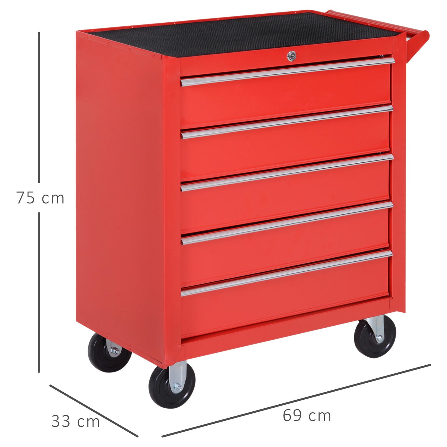 Gereedschapswagen – Werkplaatswagen – Werkzeugwagen – Toolcart – Werkbank op Wielen – 5 Lades – Lockable met 2 Sleutels – Stalen Frame – Krasbestendig – Rood