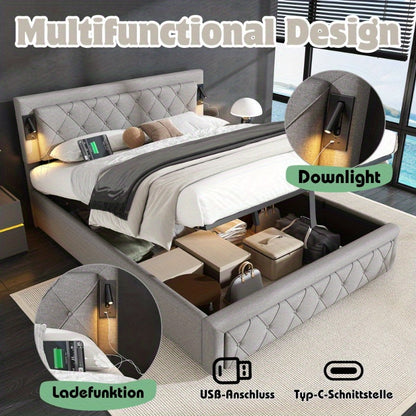 Hydraulisch Opbergbed – Uittrekbed – Slaapbank – Logeerbed – Opbergbed – 140x200 cm – Linnen Bekleding – Met Opberglades