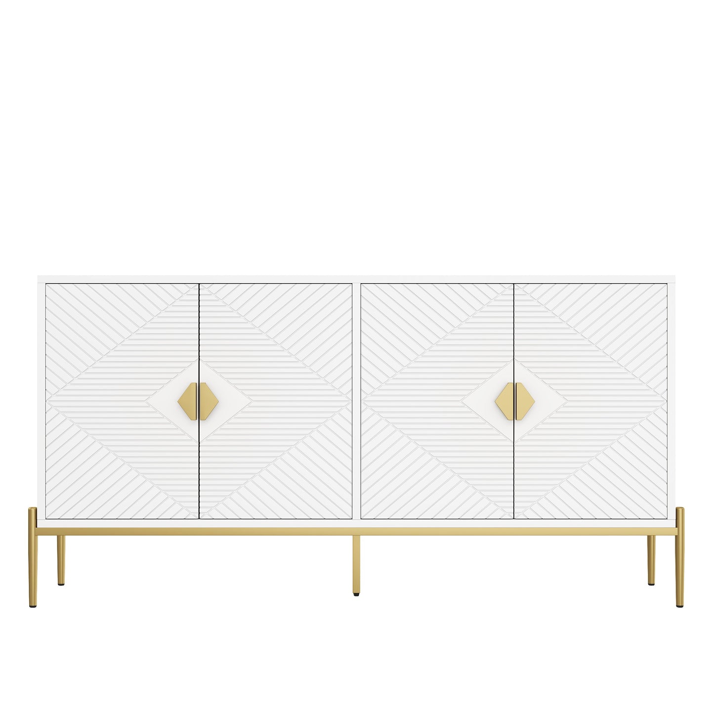 Sideboard – Opbergkast – Dressoir – Buffetkast – Woonkamerkast – Wit Modern Design – 4 Deuren Met Verstelbare Legplanken – Gouden Metalen Poten – 162x40x80 cm