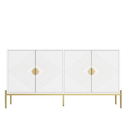 Sideboard – Opbergkast – Dressoir – Buffetkast – Woonkamerkast – Wit Modern Design – 4 Deuren Met Verstelbare Legplanken – Gouden Metalen Poten – 162x40x80 cm