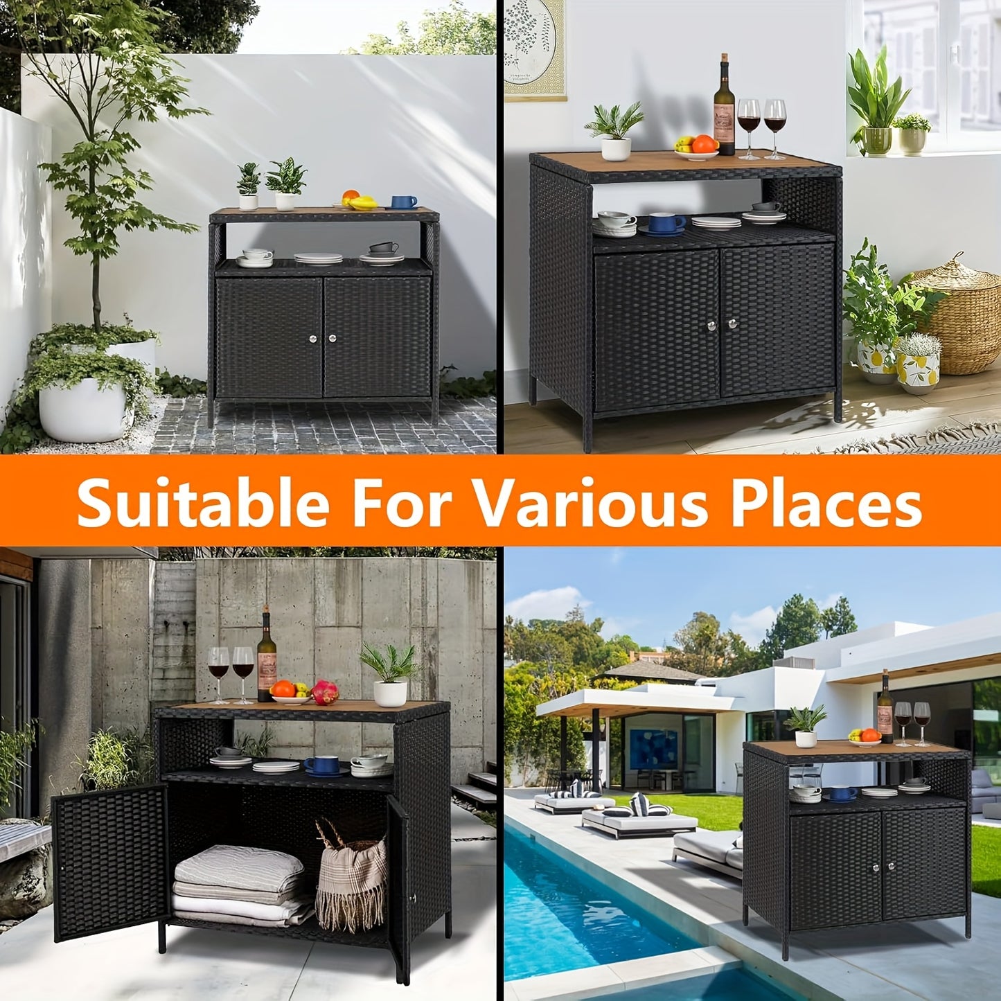 Buitenopberger – Tuinkast – Opbergkast – Opbergbox – Tuinberging – Zwart – Weerbestendig PE-Rattan – Stevig Gepoedercoat Stalen Frame
