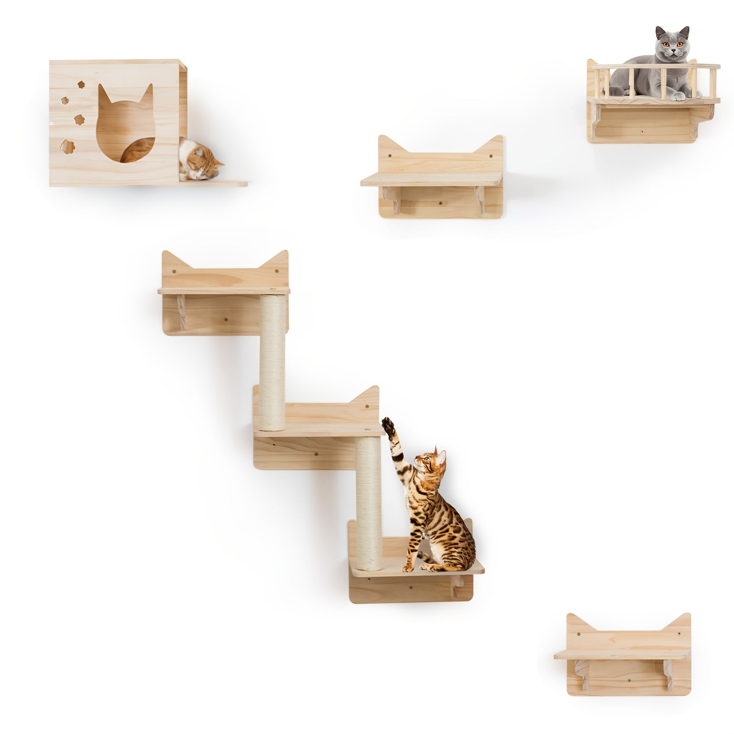 Krabpaal – Kattenboom – Krabmeubel – Klimwand – Kattenhuis – Natuurlijke Houten Klimwand – Stabiel Sisal Touw – Wandmontage Voor Grote Katten