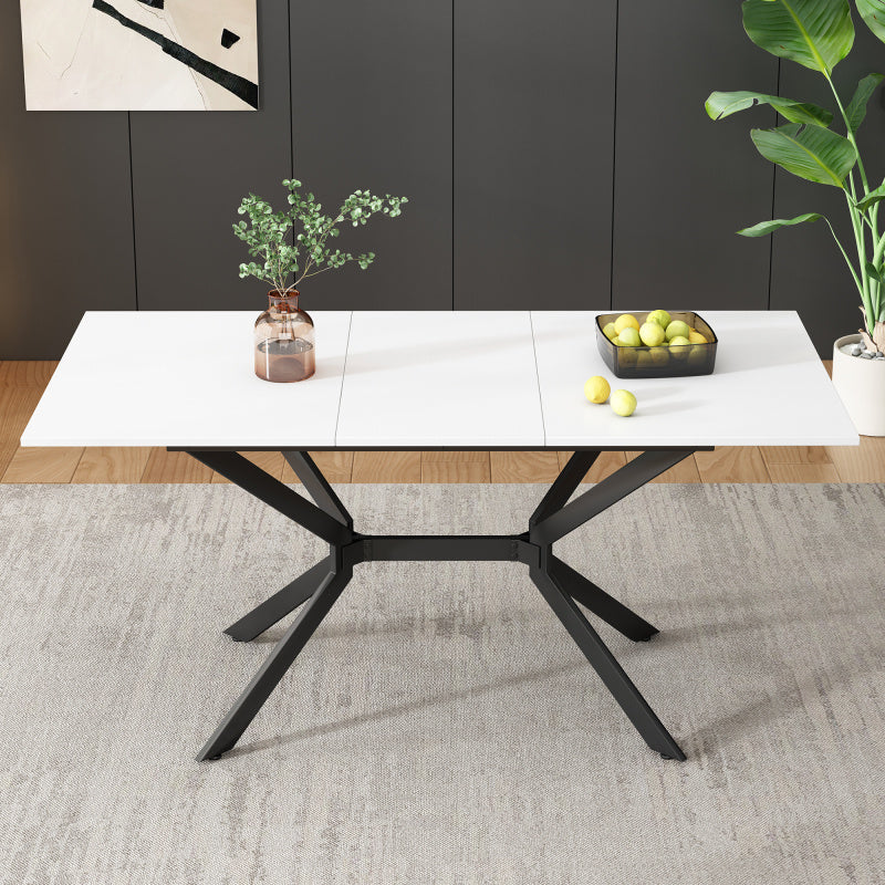 Uitbreekbare Eettafel – Uitschuifbare Tafel – Verlengtafel – Flexibele Eettafel – Compacte Tafel – Wit Tafelblad Zwarte Poten – 120-160 cm Uitbreiding – Duurzaam MDF Metalen Onderstel