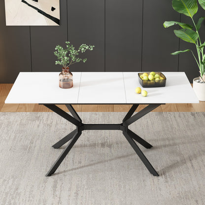 Uitbreekbare Eettafel – Uitschuifbare Tafel – Verlengtafel – Flexibele Eettafel – Compacte Tafel – Wit Tafelblad Zwarte Poten – 120-160 cm Uitbreiding – Duurzaam MDF Metalen Onderstel
