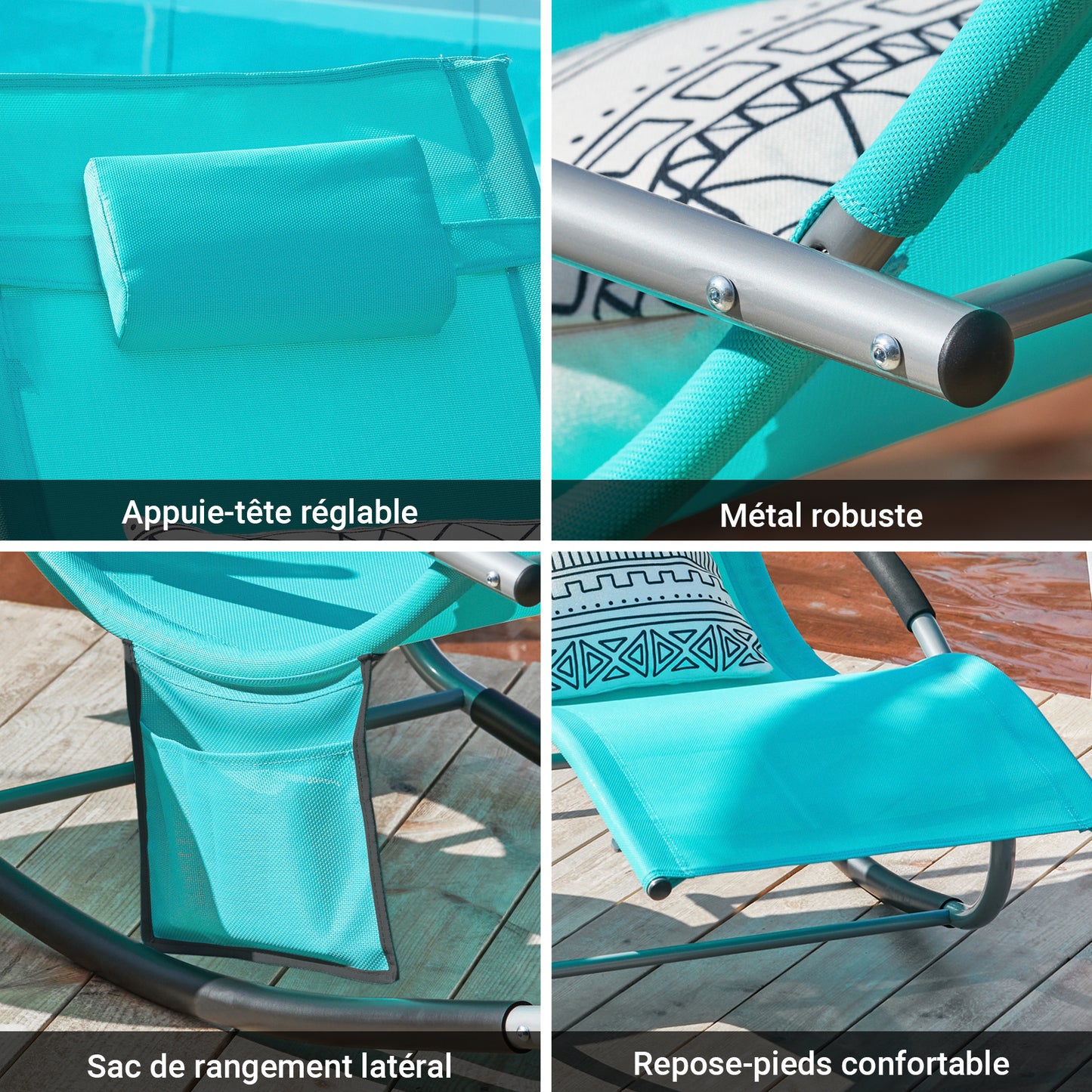Verstelbare Tuinlounger – Verstelbare Loungestoel – Buitenstoel – Loungechair – Met Opbergzak – Met Metalen Frame – Weerbestendig Ademend Materiaal