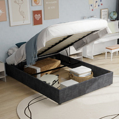 Bedframe 160x200 – Bedombouw – Tweepersoonsbed – Opbergbed – Gestoffeerd Bed – Grijs Nederlands Fluweel – Gaslift Opbergruimte – Modern Minimalistisch Design