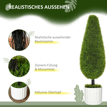 Kunstcipres Set – Kunstboom – Nepplant – Sierplant – Groen – Onderhoudsvrij – 90 cm Hoog – Inclusief Pot Met Cementvulling