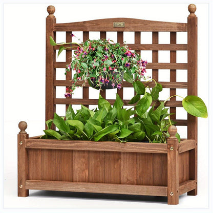 Verhoogde Plantenbak – Houten Tuinbak – Bloemenbak – Kruidenbak – Groentebak – Met Klimrek – Gemaakt Van Duurzaam Vurenhout – Afmetingen 64,5x28x75 cm
