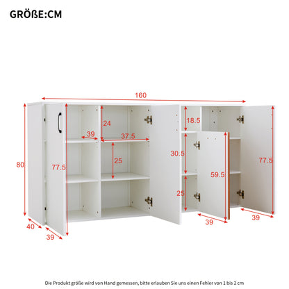 Kast – Opbergkast – Keukenkast – Dressoir – Kledingkast – Vrijstaande Kast – Wit – 160x40x80 cm – Ruime Opbergruimte – Meerdere Planken