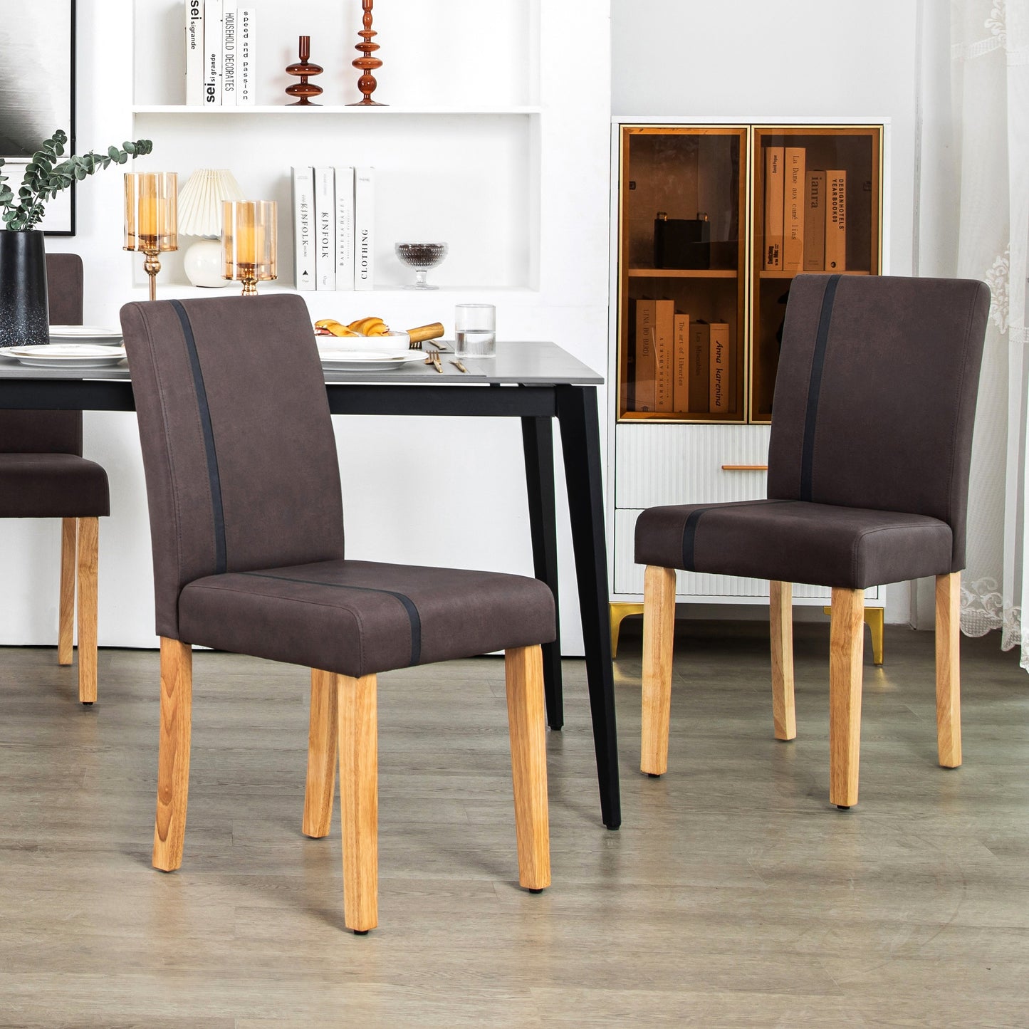 Eetkamerstoelen – Stoelen – Kuipstoelen – Zitmeubels – Zithoeken – Massief Houten Poten – Comfortabel Schuim Zittingen – Hoogte Rugleuning – Donkerbruin