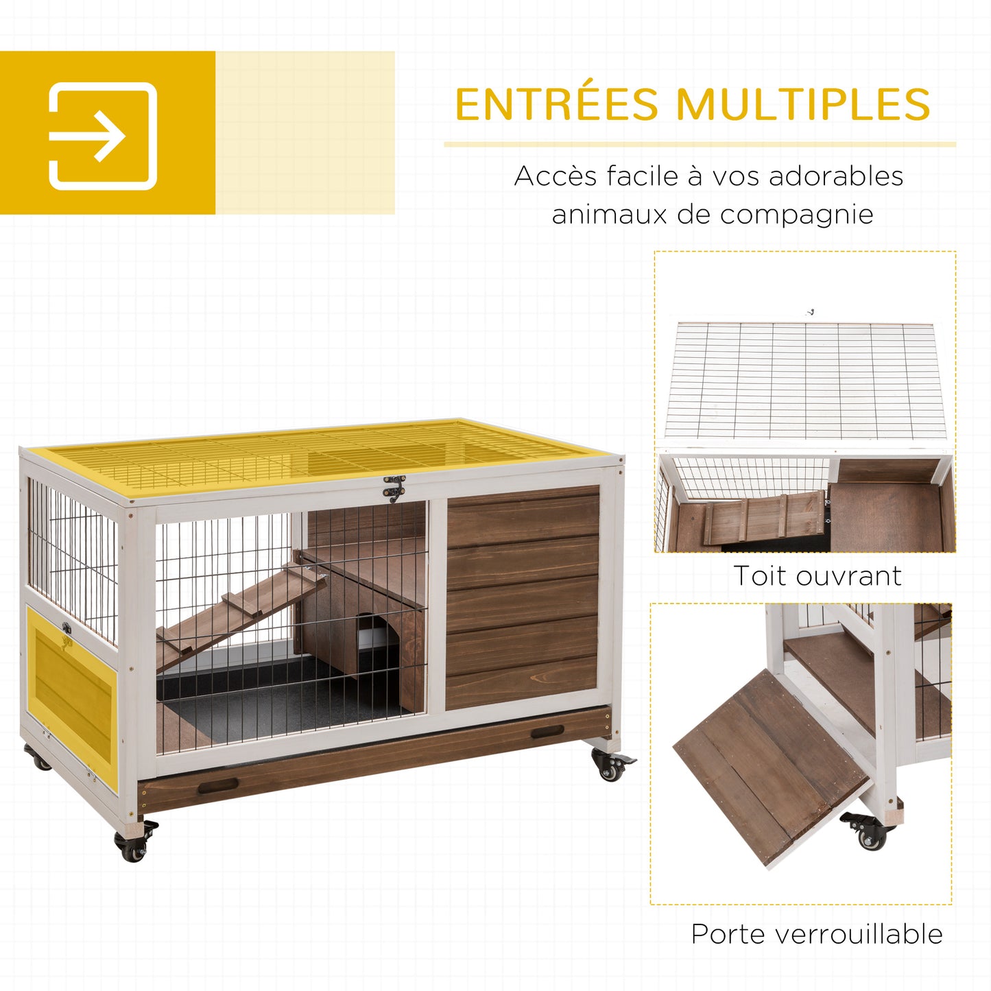 Konijnenhok – Kooien Voor Konijnen – Rabbit Hutch – Dierenverblijf – Knaagdierkooi – 2 Verdiepingen Met Wieltjes – Lockable Dak Met Schuiflade Chestnut