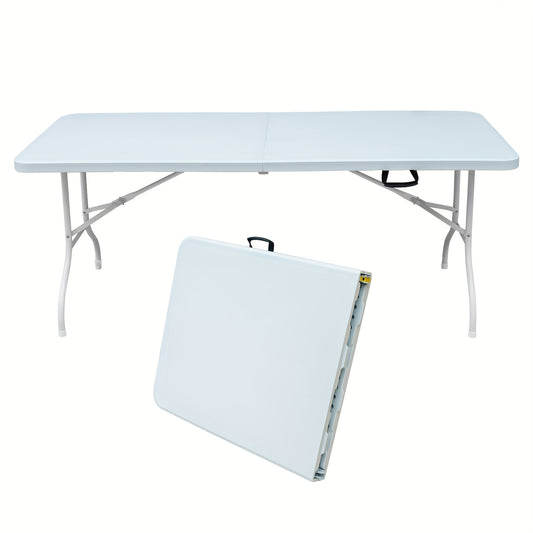Campingtafel – Inklapbare Tafel – Klaptafel – Vouwtafel – Kampeertafel – Verstelbare Hoogte – Stevig Metaal 183 cm – Draagbaar Met Handvat – Wit