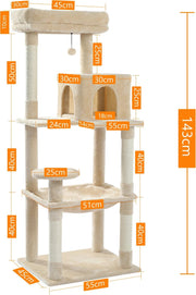Kattenboom - 5-Level - Grote Hangmat - Sisal Krabpalen - Gezellige Condo - Stevig en Ruim - Geschikt voor Grote Katten