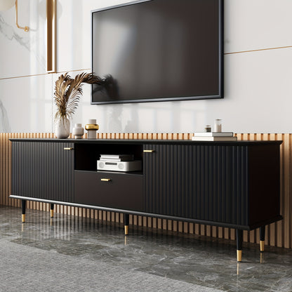 tv-meubel – tv-standaard – tv-kast – entertainmentmeubel – dressoir – Zwarte Uitvoering – Soft-Close Deuren – Gouden Accent Poten
