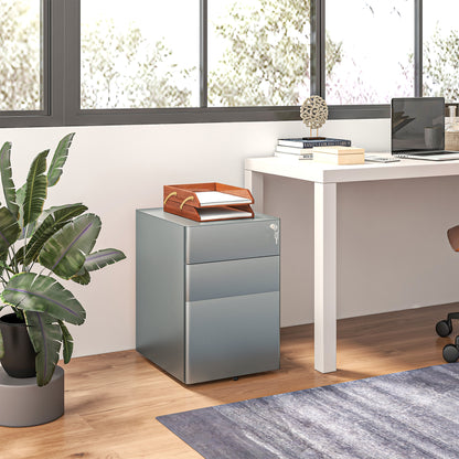 Bureaukastje – Ladeblok – Ladekast – Archiefkast – Opbergkast – Grijs Staal – 3 Lade Met Slot – Compact En Mobiel