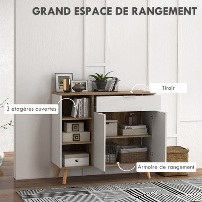 Dressoir – Buffet – Opbergkast – Ladekast – Woonkamerkast – Scandinavisch Design – Massief Houten Poten – 95x35x85 cm