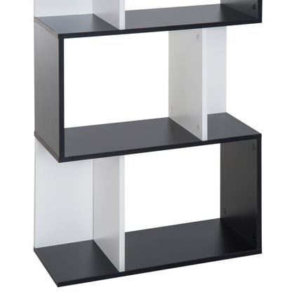 Boekenplank – Boekenrek – Wandplank – Wandkast – Opbergkast – S-vormig Design – 4 Planken – Zwart-Wit – Anti-Kantelapparaat – 60x24x148 cm
