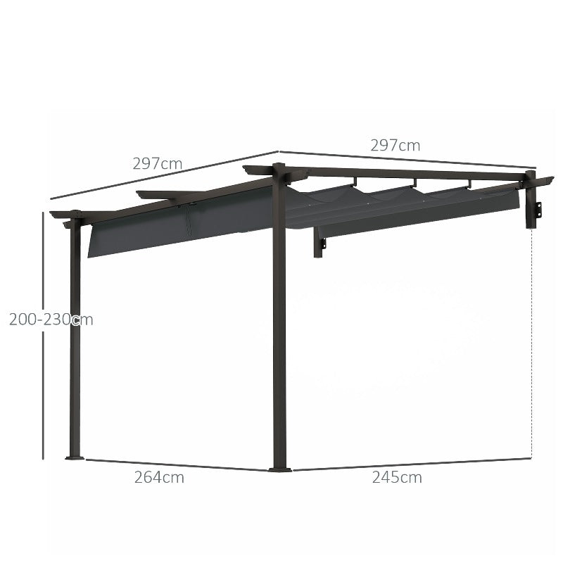 Pergola – Tuinpaviljoen – Terrasoverkapping – Prieel – Overkapping – Verstelbare Zonwering 3 Standen – Stevig Aluminium 3x3m Donkergrijs