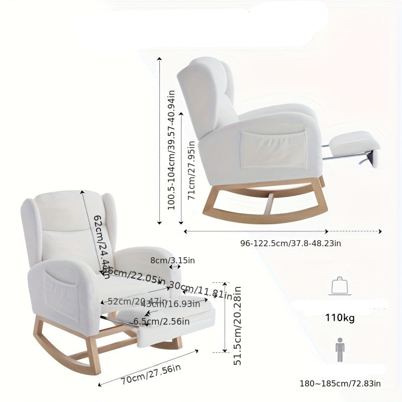 Fauteuil – Relaxstoel – Loungestoel – Accentstoel – Relaxfauteuil – Wit – Katoenen Bekleding – Handmatig Verstelbare Rugleuning – Stevige Basis Voor Harde Vloeren