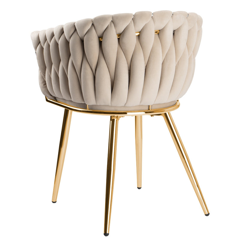Loungestoel – Fauteuil – Relaxstoel – Kamerstoel – Woonkamerstoel – Beige Fluweelstof – Met Gouden Metalen Poot – Ergonomische Rugleuning – Compact Formaat 73 cm Hoog