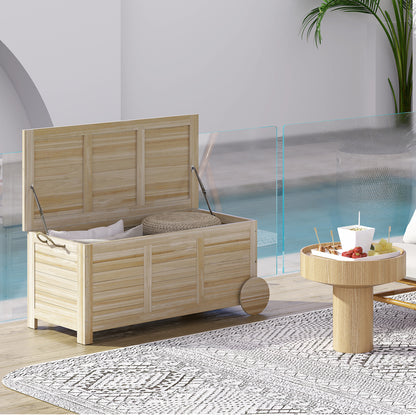 Outsunny Outdoor Storage Chest, Wooden Storage Crate, 185L, with Casters and Weatherproof Interior Cover, 110 x 50 x 50 cm, Natural Wood