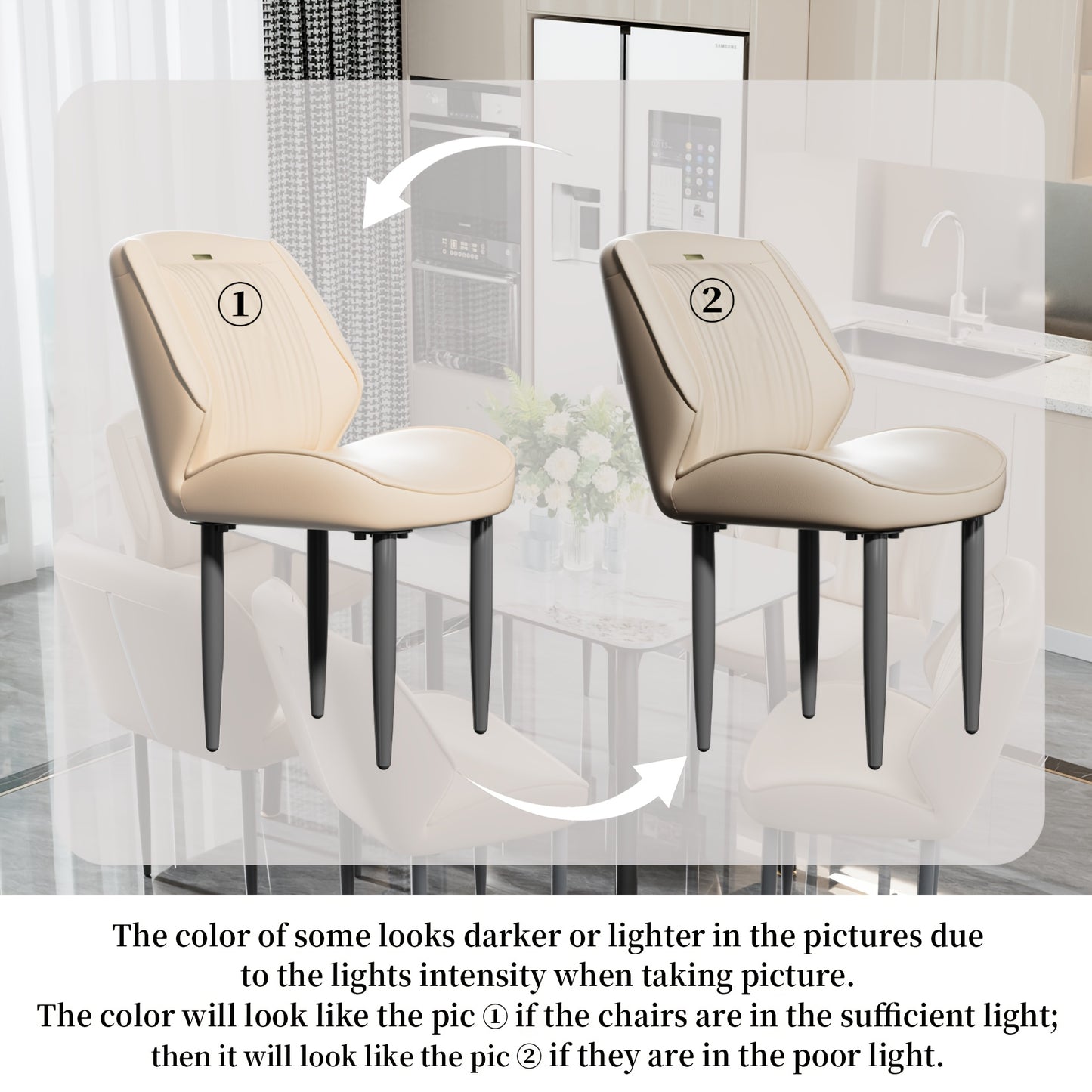 Eetkamerstoel – Stoel – Designstoel – Zwarte Stoel – Armless Stoel – PU Leder Bekleding – Metalen Poot – Set Van 2 – Licht Kaki & Donkergrijs – Comfortabele Brede Rugleuning – Stevige Aluminium Poten