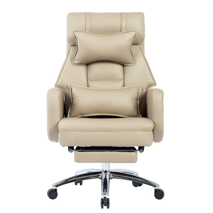 Bureaustoel – Ergonomische Stoel – Office Chair – Draaistoel – Kantoorstoel – Hoge Rugleuning – Lendensteun & Hoofdsteun – 360° Draaibaar – Technisch Leer Beige