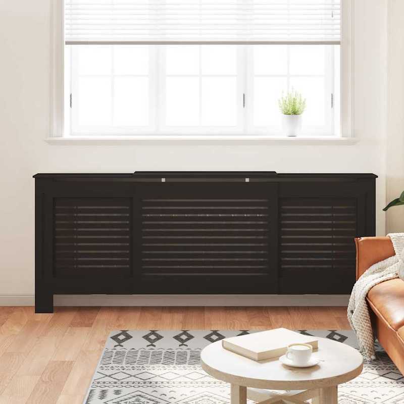 Radiatorombouw – Radiatoromkasting – Radiatorbekleding – Verwarmingsombouw – Ombouw Verwarming – Zwart Hout – 205 cm Hoog – Inclusief Extra Plankjes